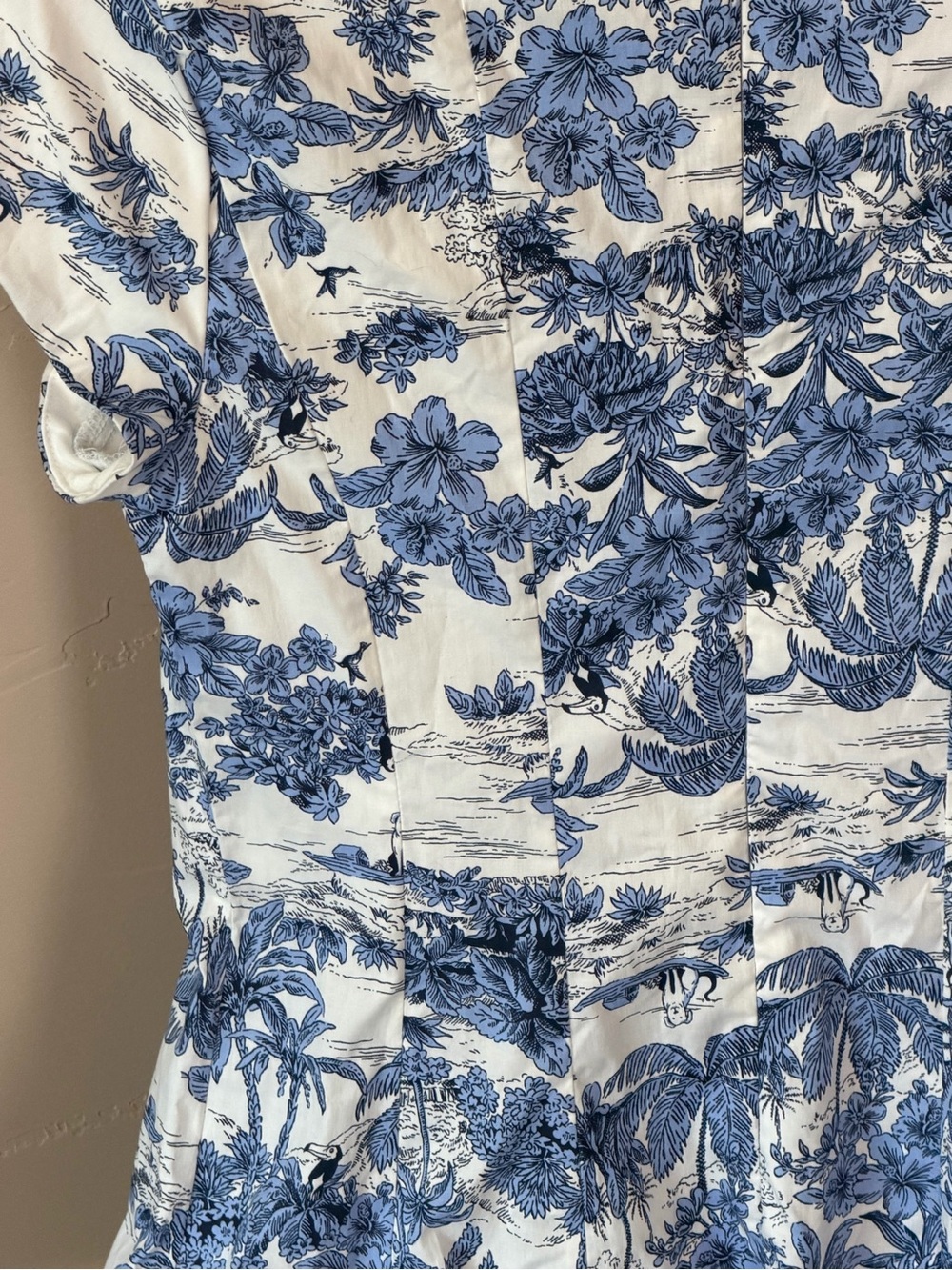 Joie Blue & White Tropical Toile Palm Fit & Flare Dress - 4 - Picture 10 of 12